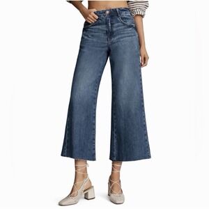 PILCRO The Adi Crop Flare Wide Jeans Sz 25 Medium Wash Blue Frayed Hem Cotton